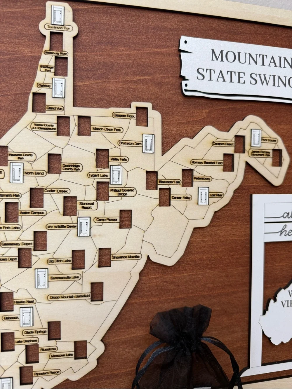 West Virginia Almost Heaven Swing Map, Wooden West Virginia Map